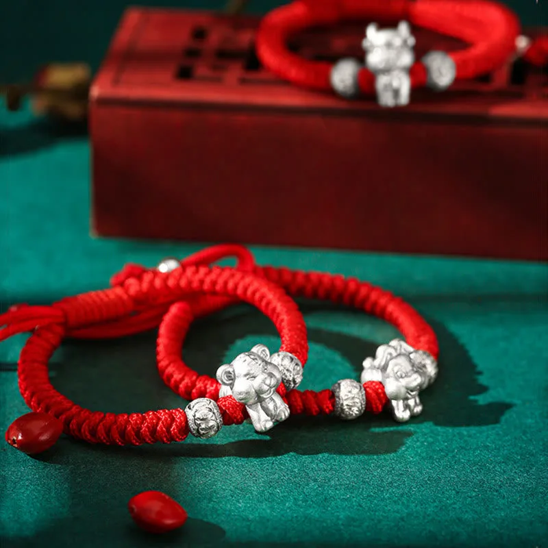 Mythstone 999 Sterling Silver Chinese Zodiac Red Rope Luck Handcrafted Kids Bracelet - Image 9