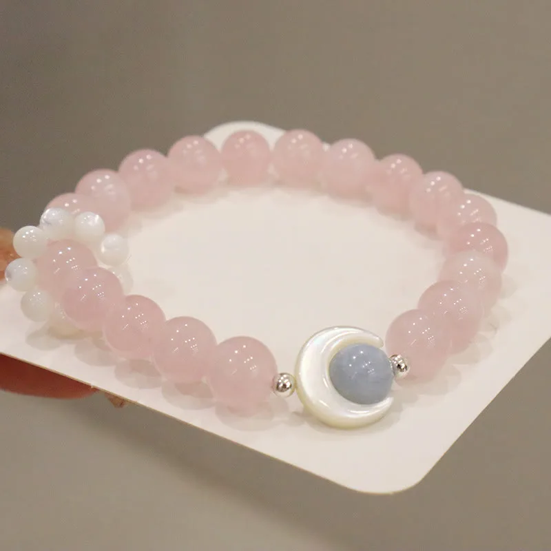 Mythstone 925 Sterling Silver Natural Amethyst Aquamarine Pink Crystal Cat's Eye Healing Crescent Moon Bracelet - Image 17