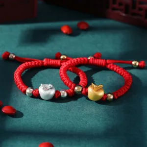 Mythstone 999 Sterling Silver Apple Red Multicolored Rope Luck Protection Handcrafted Kids Bracelet