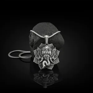 Mythstone Pure Tin Ganesh Ganpati Elephant Protection Amulet Necklace Pendant