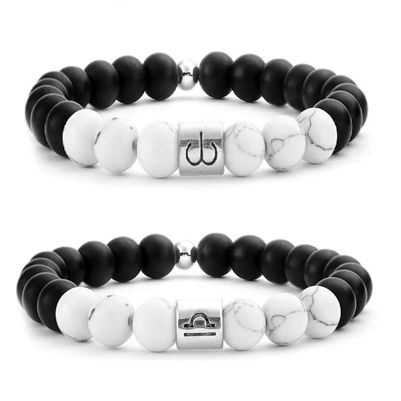 MythStone 12 Constellations of the Zodiac Natural Frosted Stone White Turquoise Bead Fortune Bracelet - Image 3