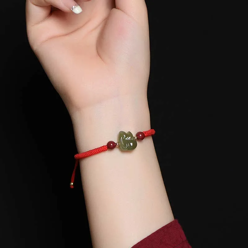 Year of the Rabbit Hetian Jade Bunny Cinnabar Beaded Abundance String Bracelet - Image 4