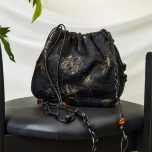 Mythstone Yellow Bamboo Leaves Pattern Acetate Crossbody Bag Shoulder Bag