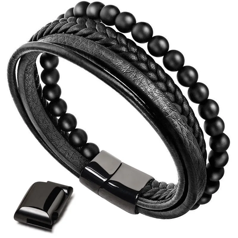 MythStone Natural Lava Rock Black Onyx Bead Leather Bracelet - Image 10