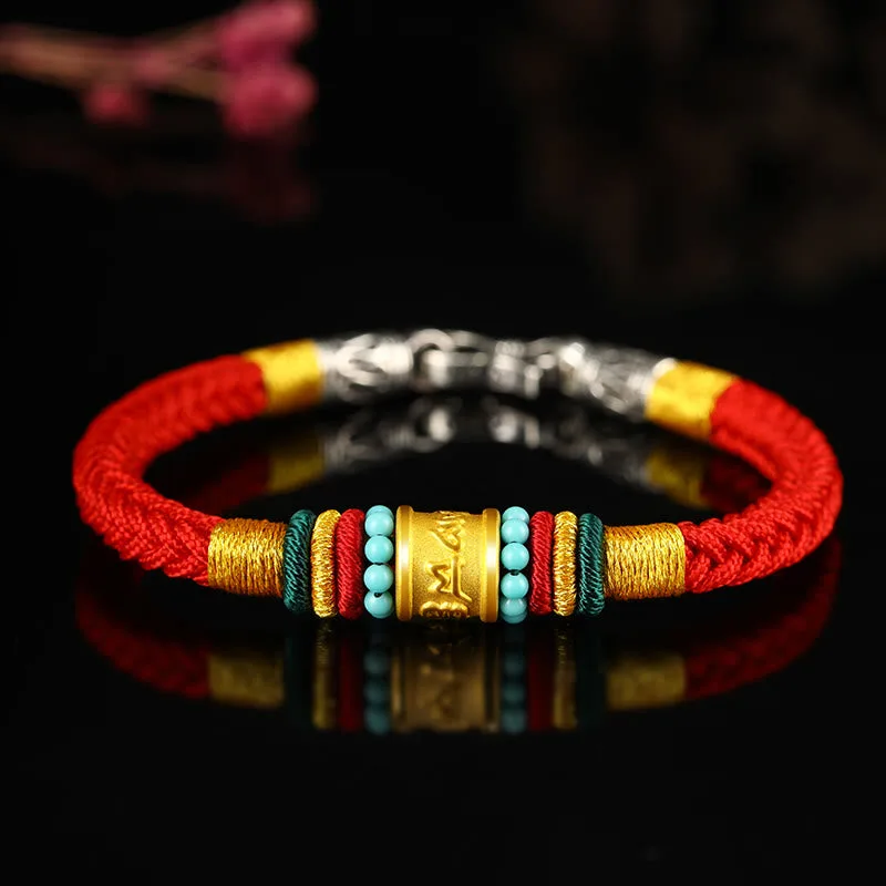 Mythstone Tibet 999 Gold Om Mani Padme Hum Handmade Eight Thread Peace Knot Luck Bracelet - Image 16