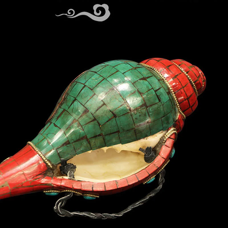 Mythstone Tibetan Handmade Shankha Om Mani Padme Hum Buddha Conch Shell Lucky Decoration - Image 9