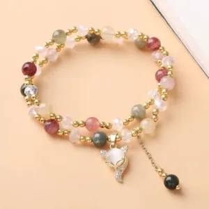 Mythstone Multicolored Rutilated Quartz Fox Protection Double Wrap Bracelet