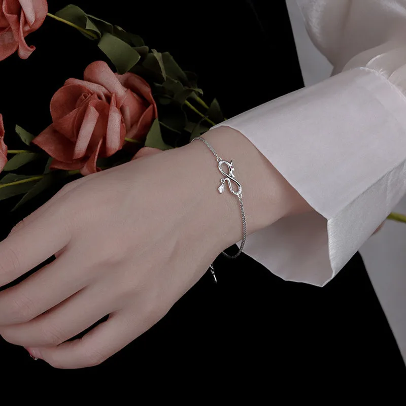 Mythstone Year Of The Dragon 999 Sterling Silver Zircon Endless Knot Tail Charm Luck Protection Bracelet - Image 8