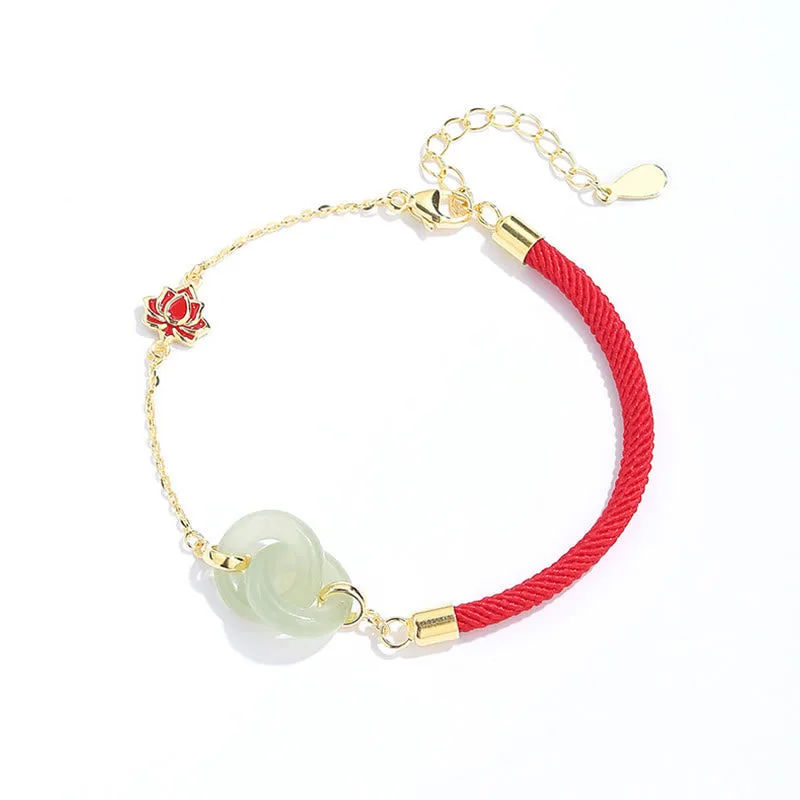 Mythstone 925 Sterling Silver Hetian Jade Double Peace Buckle Lotus Luck Bracelet - Image 4