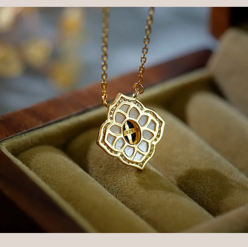 Mythstone 925 Sterling Silver Tridacna Stone Lazurite Prismatic Design Blessing Earrings Necklace Pendant Jewelry Set - Image 3