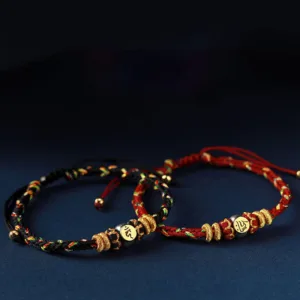 Mythstone Chinese Zodiac Natal Buddha Silver Luck Braided String Bracelet
