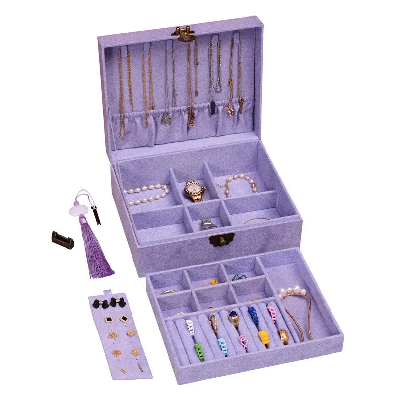Mythstone Simple Design Jewelry Box Organizer Two-Layer Jewelry Storage Box Flannel Box With Lock - Image 23