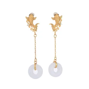 Mythstone - FengShui Koi White Jade Fortune Earrings
