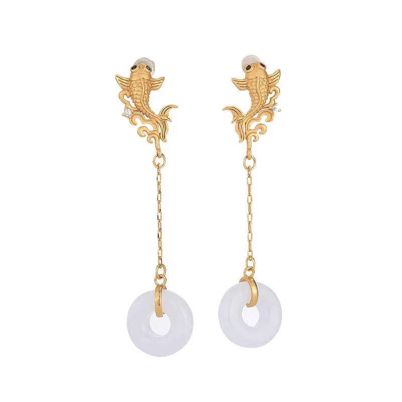 Mythstone - FengShui Koi White Jade Fortune Earrings