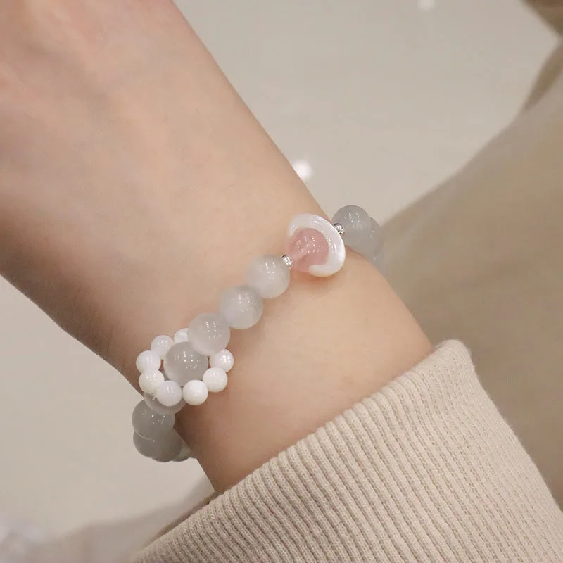 Mythstone 925 Sterling Silver Natural Amethyst Aquamarine Pink Crystal Cat's Eye Healing Crescent Moon Bracelet - Image 21