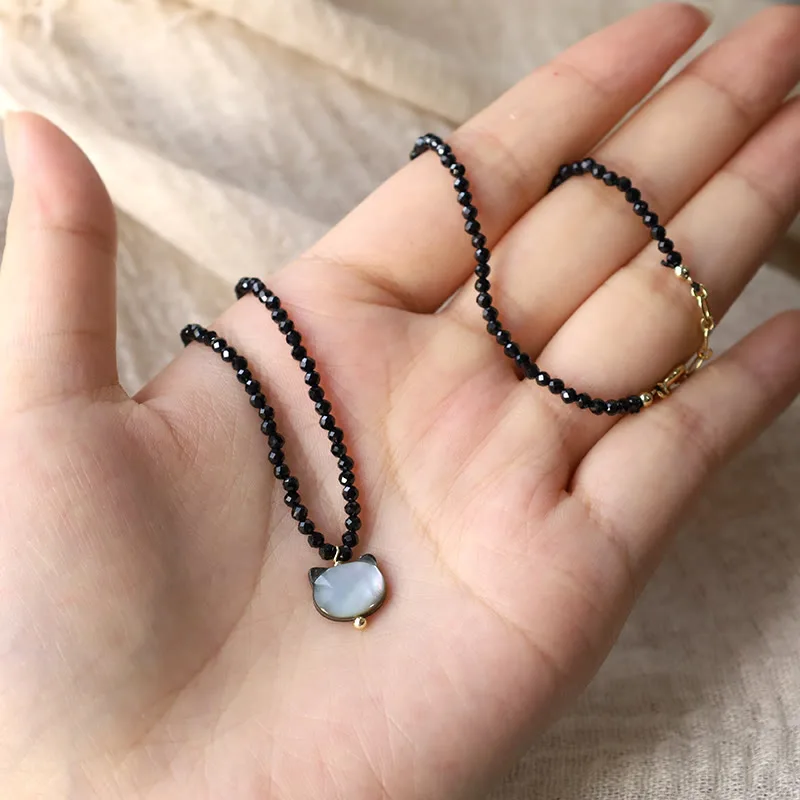 Mythstone Black Spinel Cute Cat Motivate Choker Necklace - Image 13