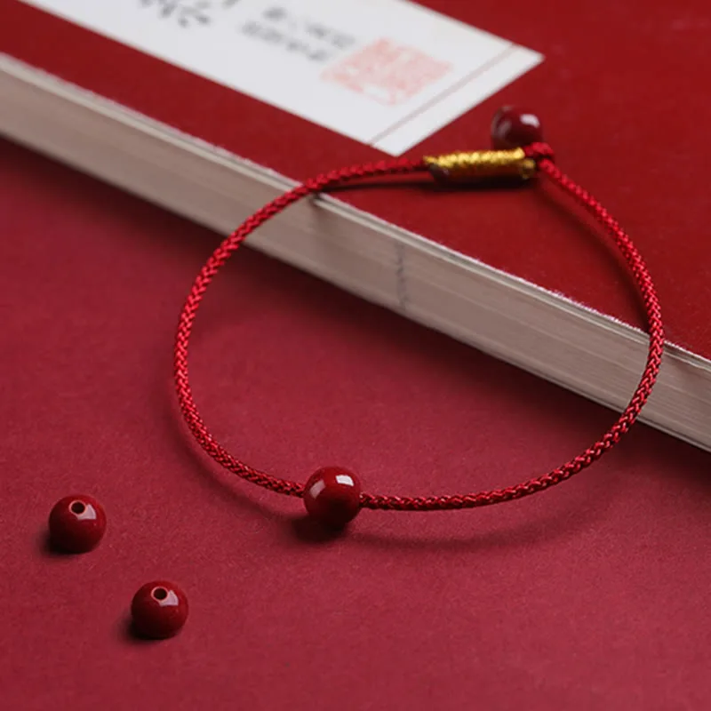 Mythstone Natural Cinnabar Red Agate Blessing Red String Bracelet - Image 3