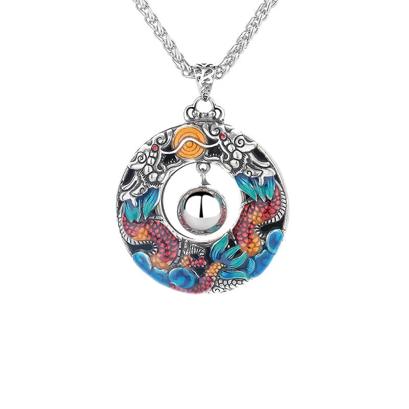 Mythstone Year of the Dragon Colorful Double Dragons Playing Bead Copper Protection Necklace Pendant - Image 6