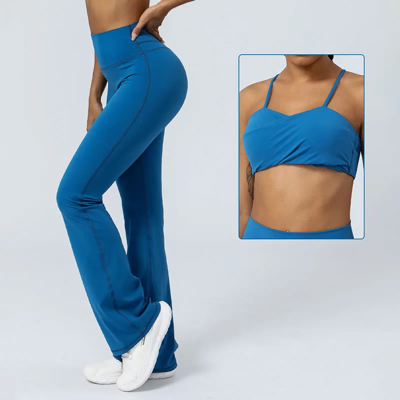 Mythstone Workout Sleeveless Backless Criss-Cross Strap Top Bra Flared Pants Sports Fitness Yoga Outfit - Image 7