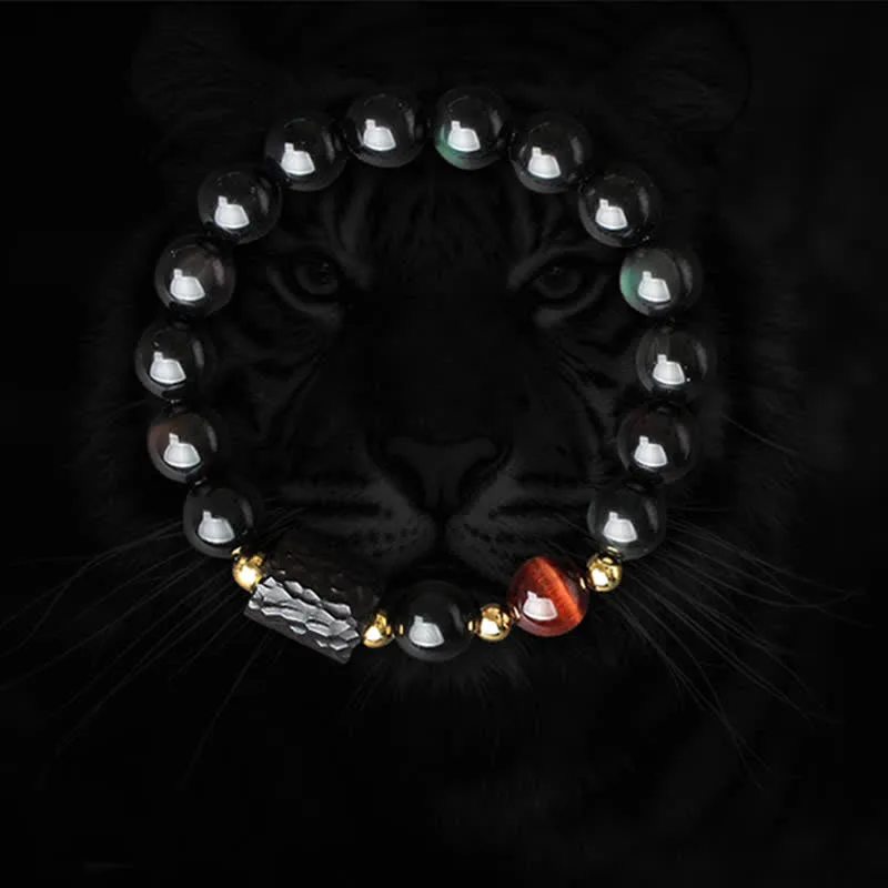 Black Obsidian Ebony Wood Red Tiger Eye Strength Couple Bracelet - Image 7