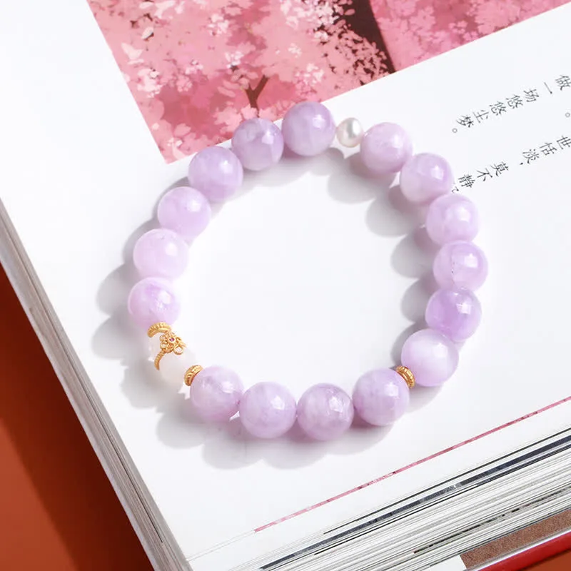 Mythstone Kunzite Hetian White Jade Gourd Love Spiritual Growth Bracelet - Image 4