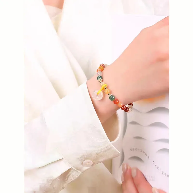 Mythstone 14K Gold Plated Colorful Golden Silk Jade Peace Buckle Wealth Bracelet - Image 9