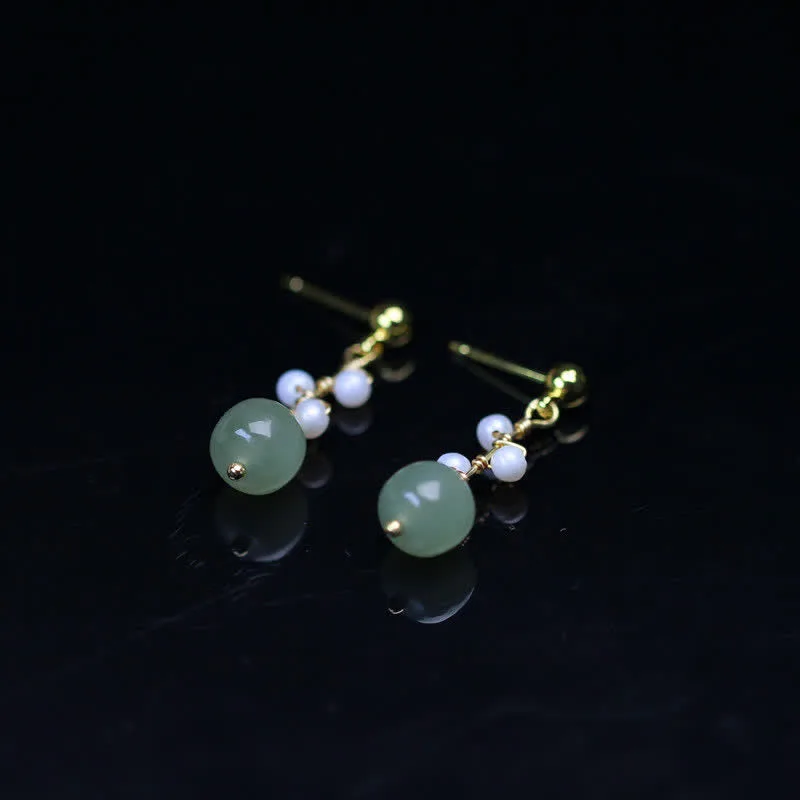 Mythstone Hetian Jade Flower Pattern 14K Gold Plated Luck Drop Dangle Earrings - Image 10