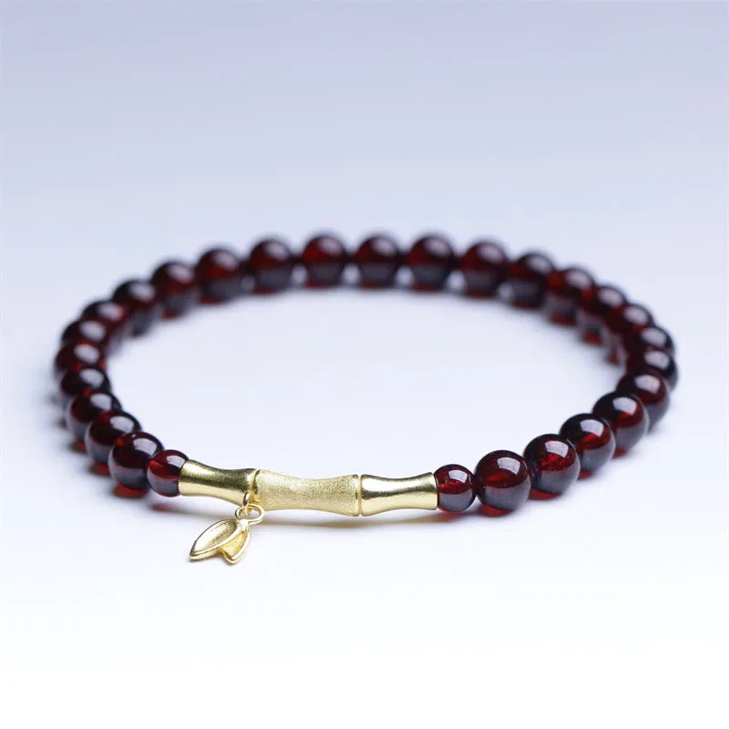 Mythstone 14K Copper Plated Gold 925 Sterling Silver Plated Gold Natural Garnet Bamboo Protection Bracelet - Image 3