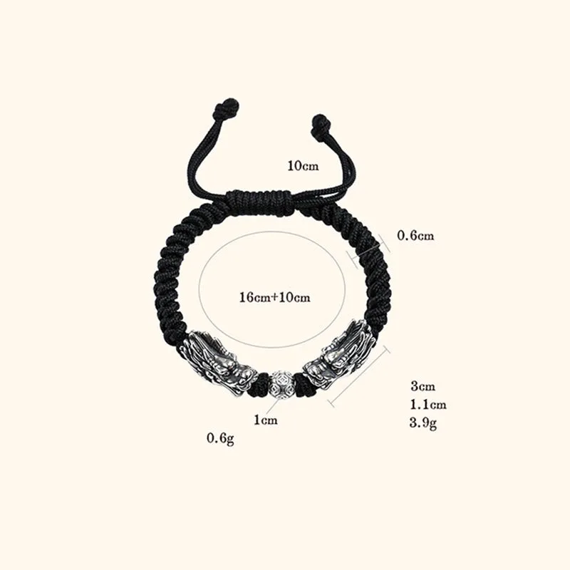 Mythstone 999 Sterling Silver Double Dragon Luck Handmade Braided Bracelet - Image 10