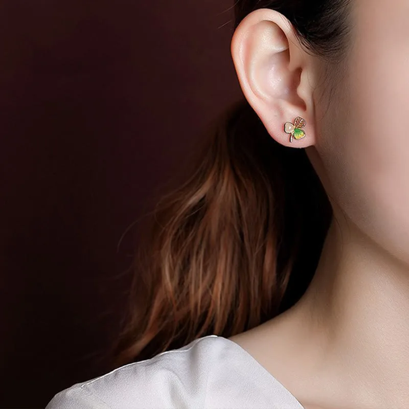 Mythstone 925 Sterling Silver Plated Gold Hetian Jade Luck Shamrock Clover Necklace Pendant Earrings - Image 8