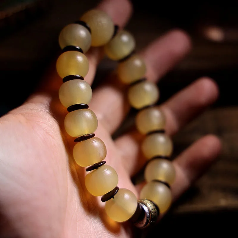 Mythstone Handmade Tibetan Sheep Horn Om Mani Padme Hum Auspiciousness Bracelet - Image 2