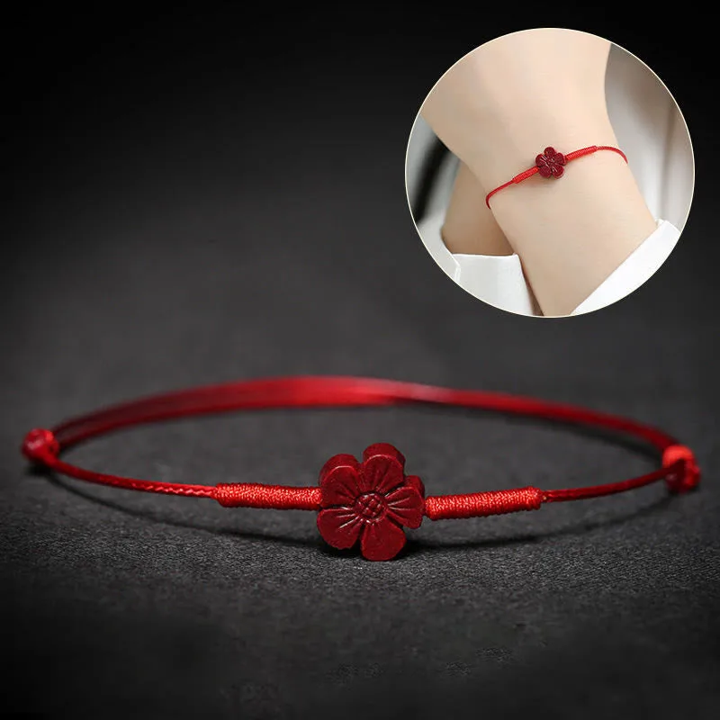 Mythstone - Handmade Plum Blossom Four Leaf Clover PiXiu Lotus Koi Fish Cinnabar Blessing Braid Bracelet - Image 9