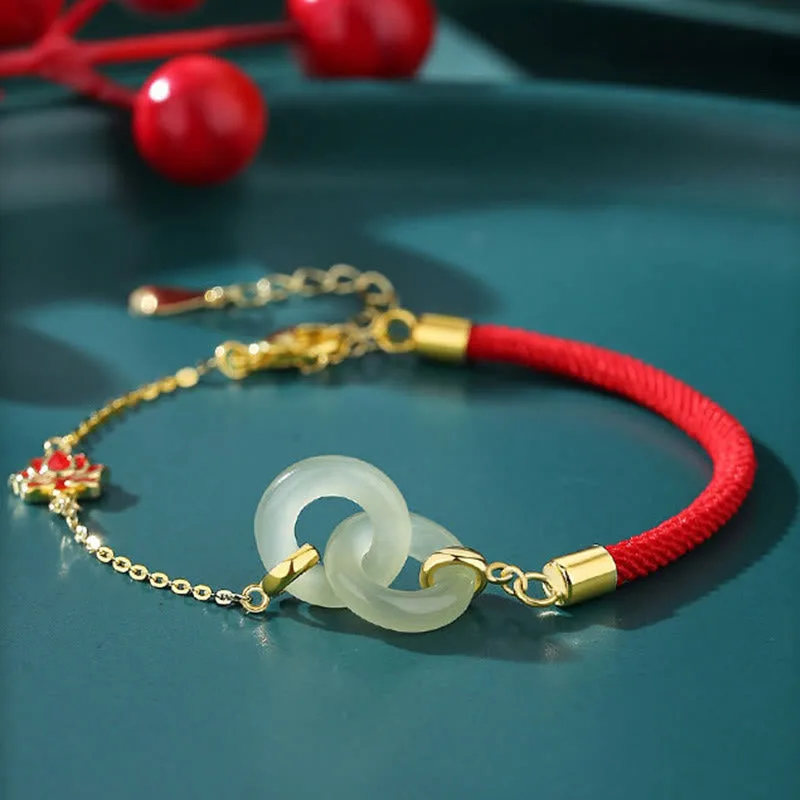 Mythstone 925 Sterling Silver Hetian Jade Double Peace Buckle Lotus Luck Bracelet - Image 3