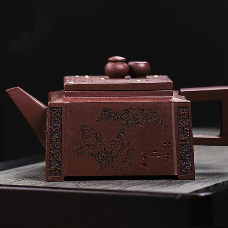 Mythstone Yixing All Handmade Gomoku Playing Chess Purple Clay Kung Fu Square Teapot 280ml - Image 25
