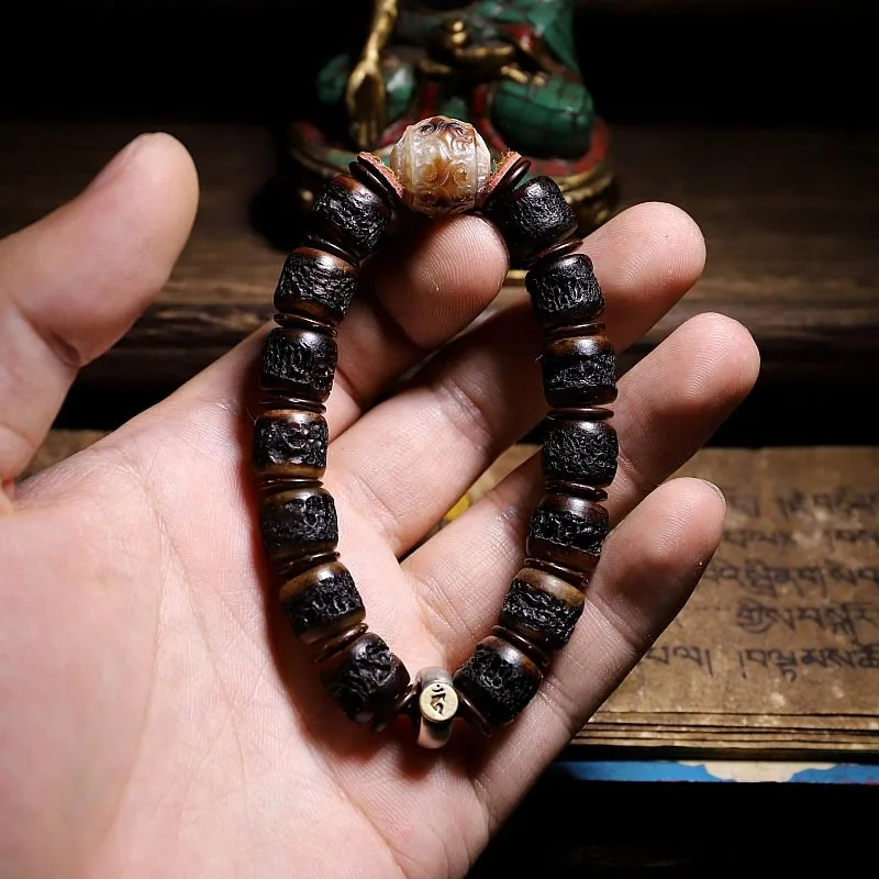 Mythstone 925 Sterling Silver Chinese Zodiac Natal Buddha Handmade Tibet Yak Bone Strength Bracelet - Image 3