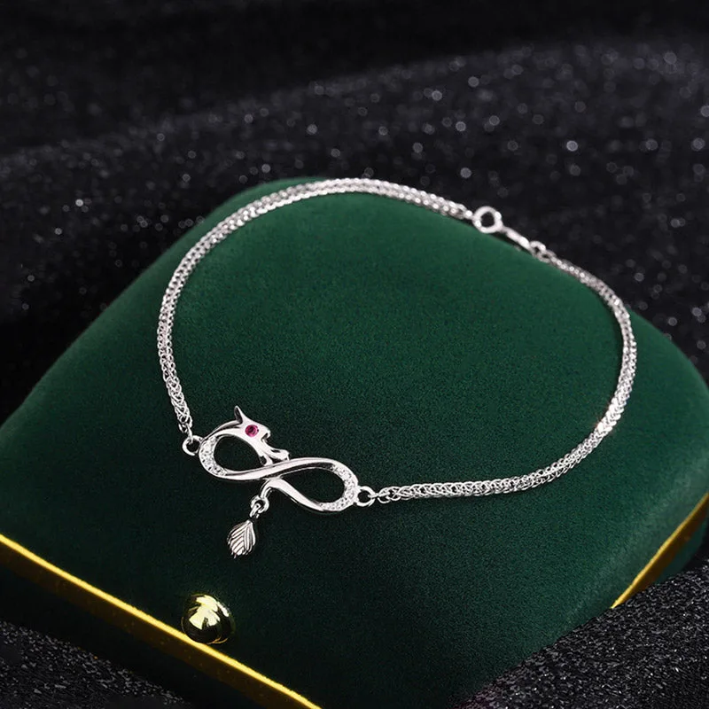 Mythstone Year Of The Dragon 999 Sterling Silver Zircon Endless Knot Tail Charm Luck Protection Bracelet