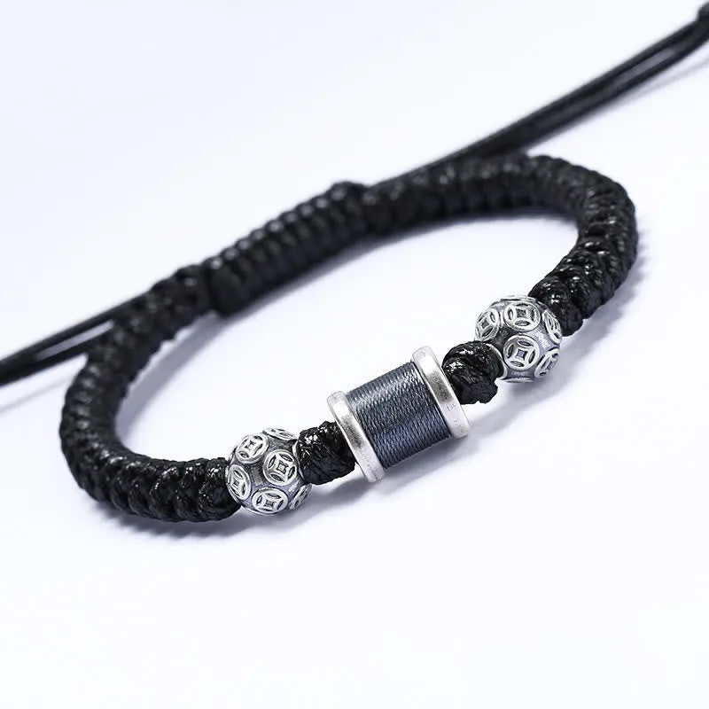 Mythstone 999 Sterling Silver Copper Coin Bead Copper Balance Braided String Bracelet - Image 6
