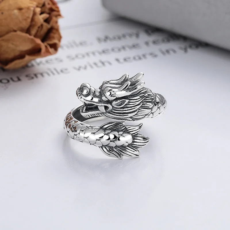 Mythstone 925 Sterling Silver Year Of The Dragon Luck Strength Adjustable Metal Ring - Image 4