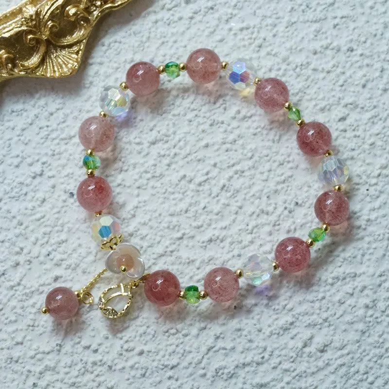Mythstone Strawberry Quartz Rutilated Quartz Fluorite Flower Healing Bracelet - Image 9