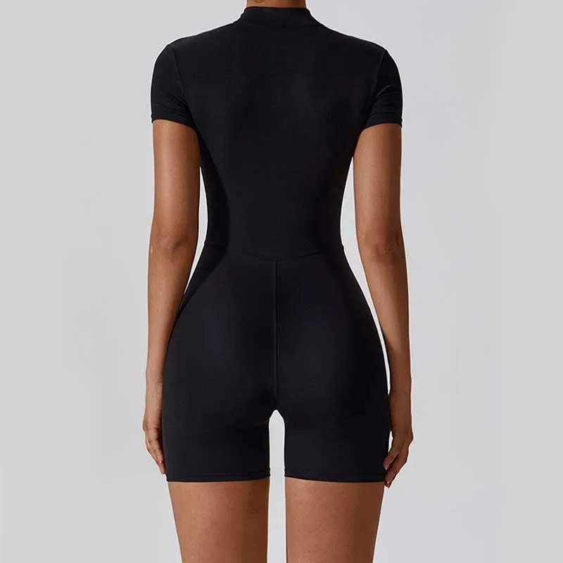 Mythstone High Stretch Zipper Short Sleeve Jumpsuit Sports Fitness Yoga Women Bodysuit - Image 19