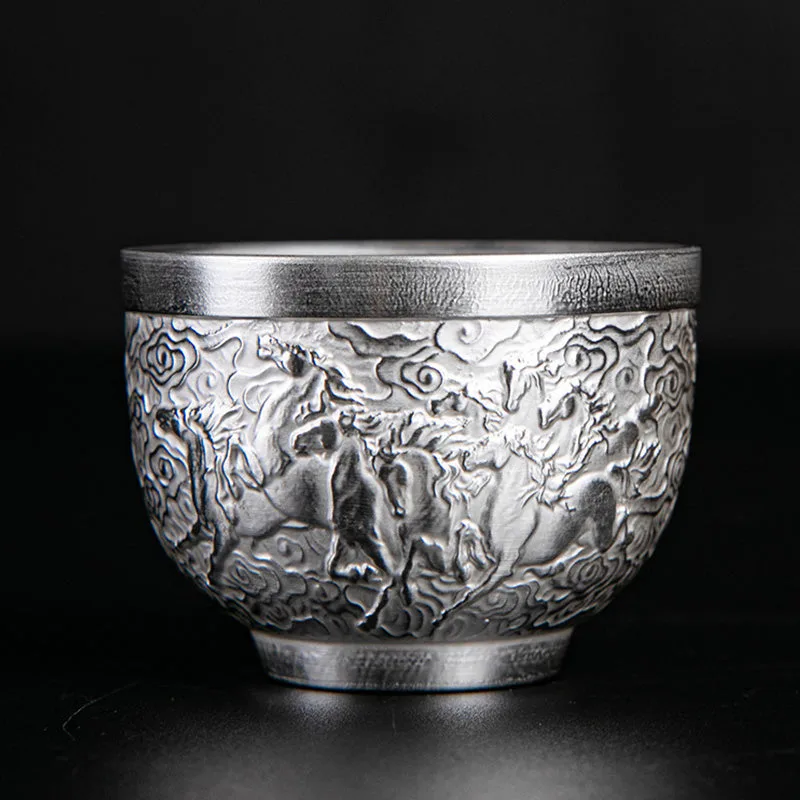 Mythstone - Fu Character Dragon Phoenix Horse Koi Fish Silver Gilding Ceramic Teacup Kung Fu Tea Cup - Image 8