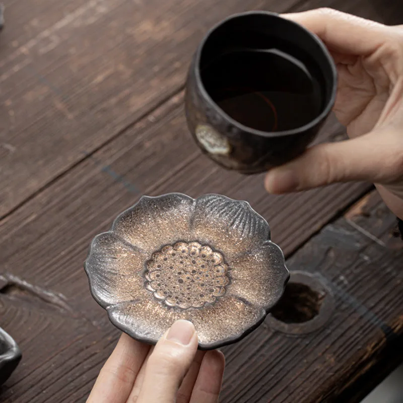 Mythstone Vintage Lotus Flower Ceramic Cup Mat Pad Tea Cup Coaster Kung Fu Tea Mat - Image 7