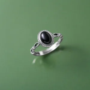 Mythstone 925 Sterling Silver Black Onyx Fortune Ring