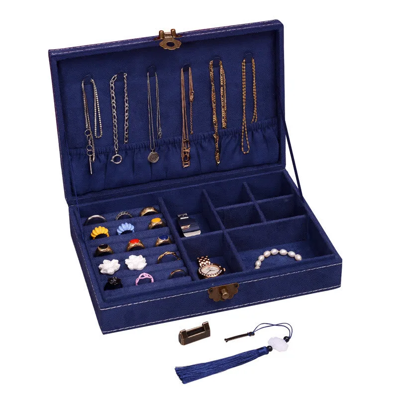 Mythstone Simple Design Jewelry Box Organizer Single Layer Flannel Jewelry Storage Box With Lock - Image 23