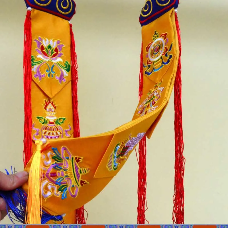 Mythstone Lotus Flower Eight Auspicious Symbols Meditation Enlightenment Colorful Tassels Wall Art - Image 12