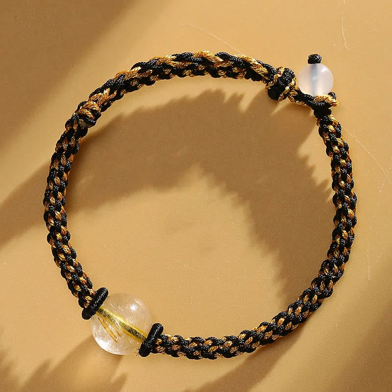 Mythstone Handmade Red Agate Amethyst Golden Rutilated Quartz Pink Crystal Bead Calm Braided Bracelet - Image 18