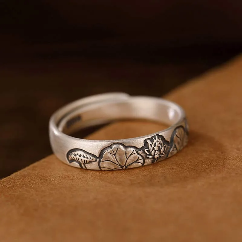 Mythstone 999 Sterling Silver Lotus Peony Flower Enlightenment Ring - Image 5