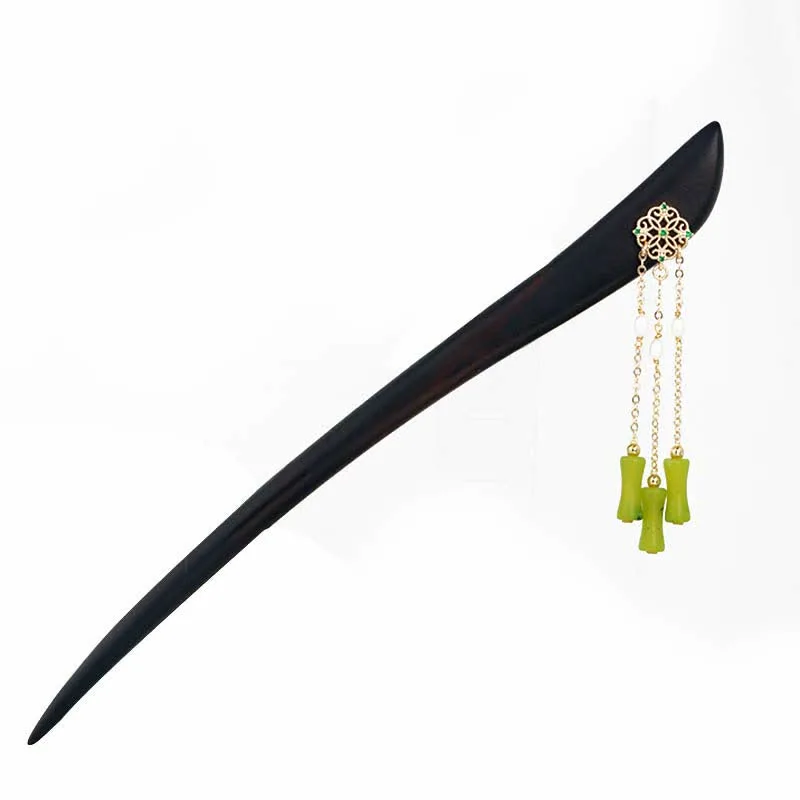 Mythstone Natural Peridot Ebony Wood Love Tassels Hairpin - Image 8