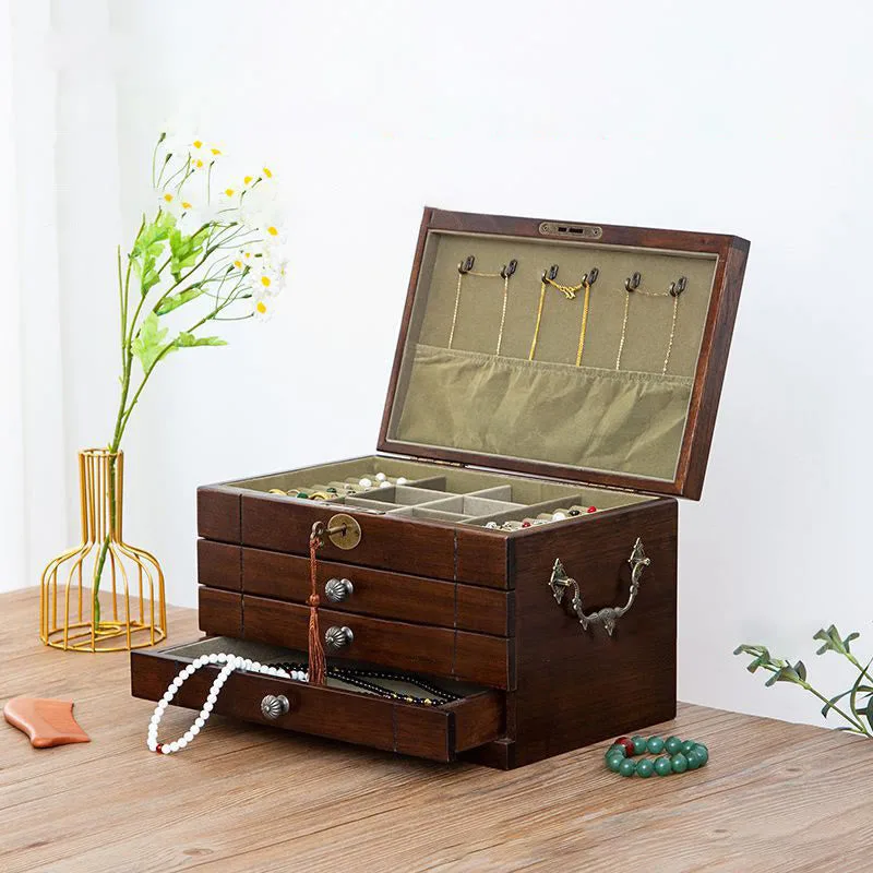 Mythstone Retro Solid Wood Jewelry Box Four-Layer Wooden Jewelry Storage Box - Image 2