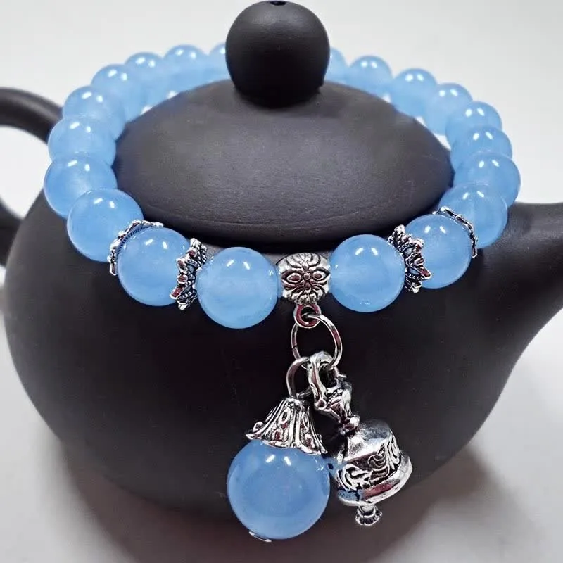Mythstone Vintage Crystal Chalcedony Stone Energy Beaded Bell Charm Bracelet - Image 4
